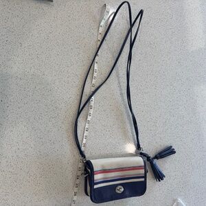 Coach Navy, Orange/Red, stripe cross body bag. Almost new condition .